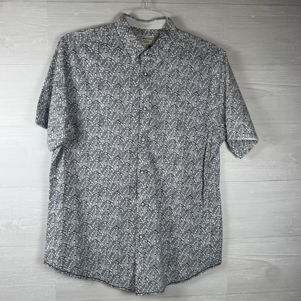 Alexander Julian Mens Sz. M Geometric Shirt Black White 100% Cotton Short Sleeve